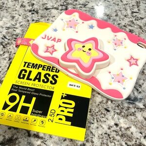 NWT Smiling Star Tablet Case iPad 10 & Screen Protector Tempered Glass Silicone